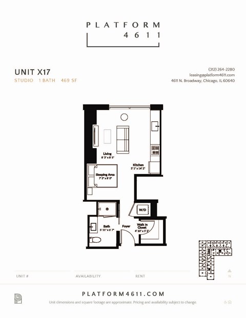Floor plan for studio, 1 bath, 474 sqft